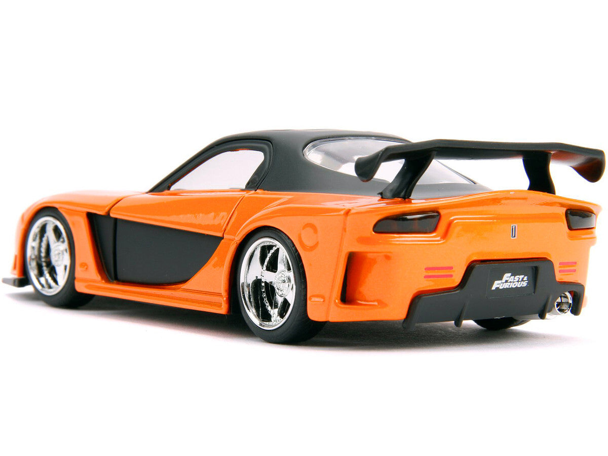 Han's Mazda RX-7 RHD Orange Metallic and Black 25 Years of Fast & Furious The Fast and the Furious: Tokyo Drift Movie Fast & Furious Series 1/32 Diecast Model Car
