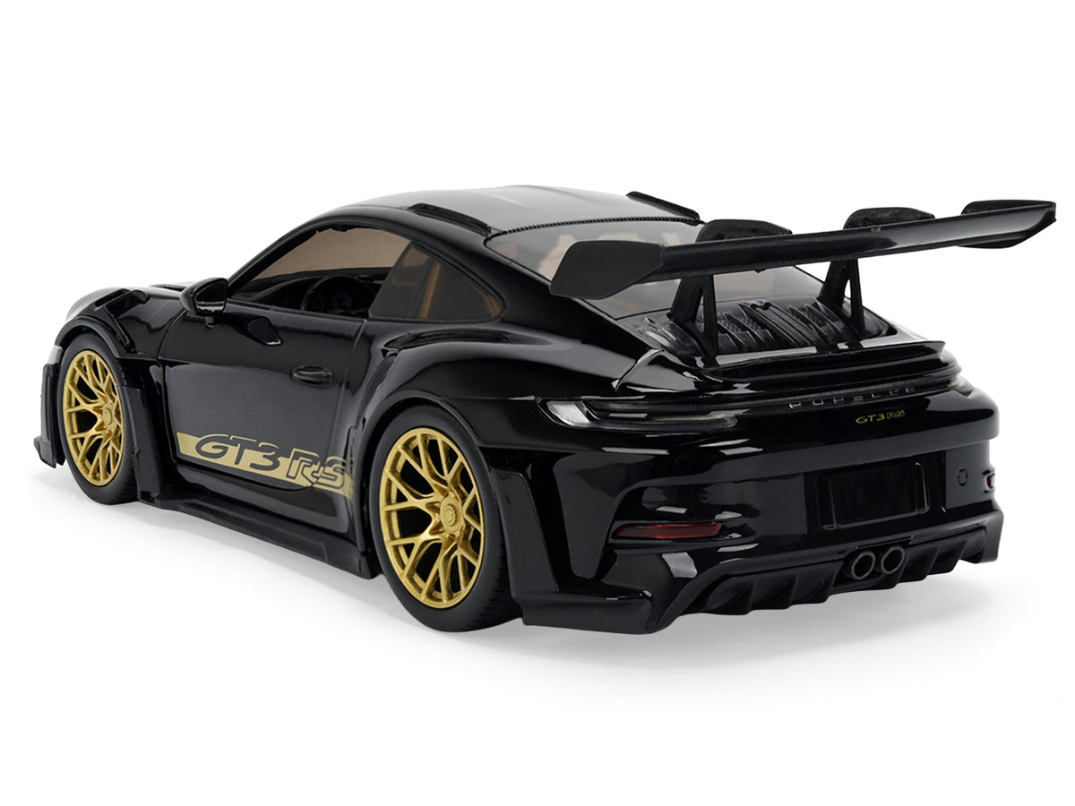 Porsche 911 (992) GT3 RS 1/24 Diecast Model by Jada – Black with Carbon Top, Hood Stripes & Gold Wheels Hyper-Spec