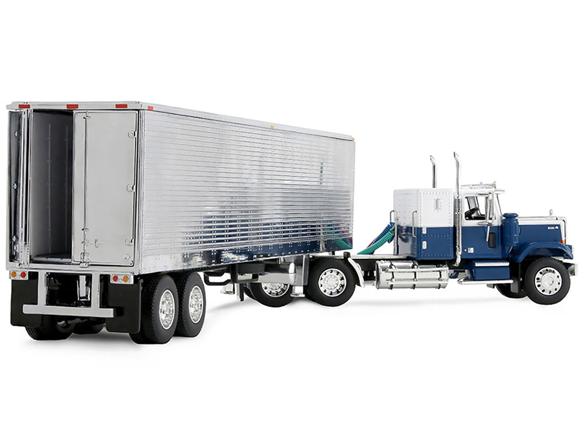 Chevrolet Bison with 34" Flat Top Sleeper & 40' Vintage Trailer with Reefer Blue and White 1/64 Diecast Model by DCP/First Gear