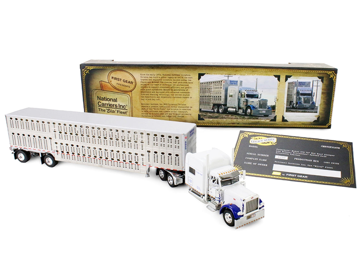 Peterbilt 379 70" Mid-Roof Sleeper & Wilson Silverstar Livestock Trailer 1/64 Diecast by DCP/First Gear – National Carriers Legacy Series #5