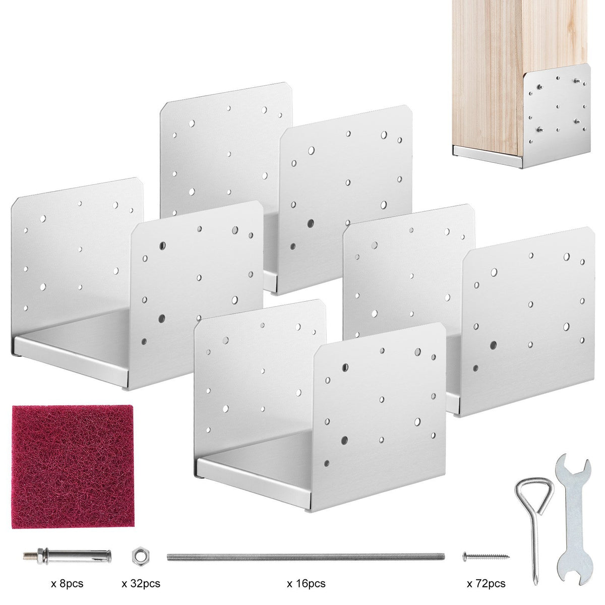 8"x 8" Post Base, 4Pcs Stainless Steel Adjustable Post Anchor Bracket(Internal 7.8 x 7.3"), Adjustable Post Base for Pavilion Deck Porch Handrail Railing Support Decorative Anchor Plate