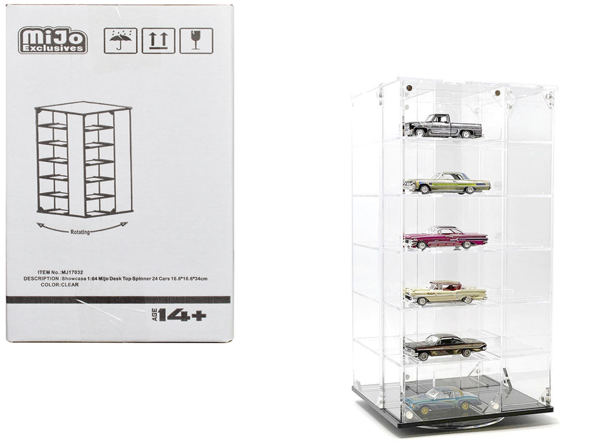 Acrylitower Showcase 24 Car Display Desktop Spinner with Cover Clear "Mijo Exclusives" for 1/64 Scale Models