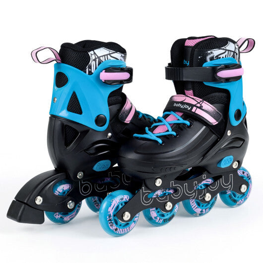 4-Size Adjustable Light-Up Kids Inline Skates for Kids Ages 7-9-Black - Color: Black