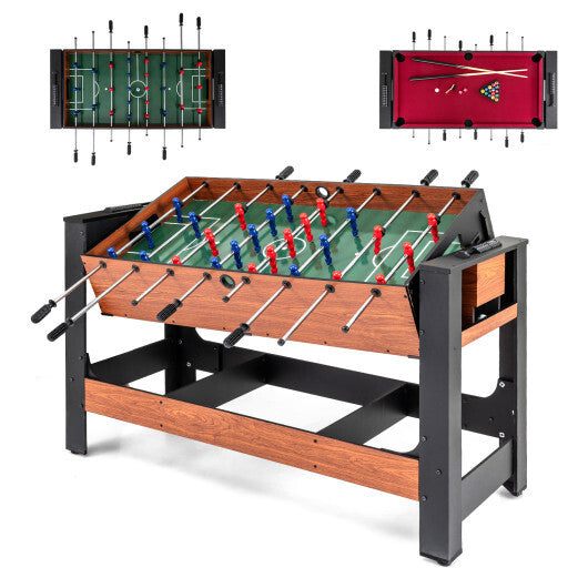 2-in-1 Full Size Foosball and Pool Combo Table with Legs-Black & Brown - Color: Black & Brown
