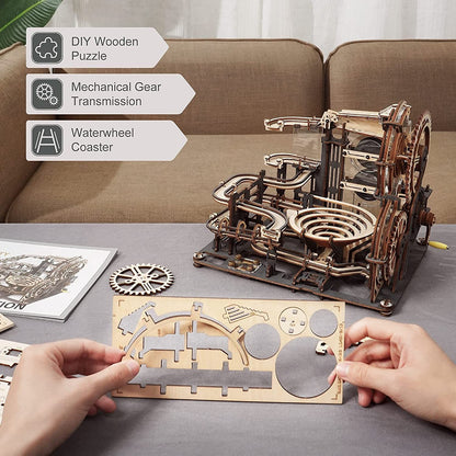 Robotime ROKR Marble Night City 3D Wooden Puzzle Games Assembly Waterwheel Model Toys