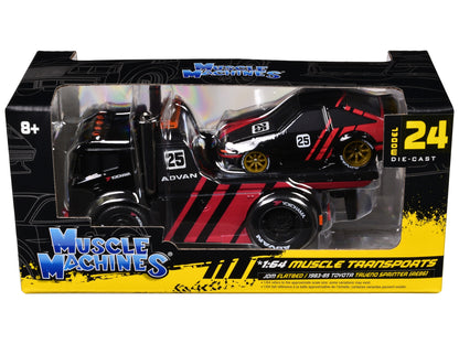 JDM Flatbed Truck & 1983-85 Toyota AE86 Trueno Sprinter 1/64 Diecast Set by Muscle Machines – Advan Livery Muscle Transports
