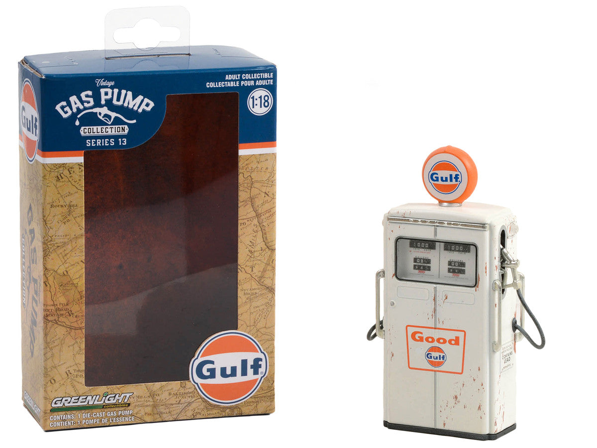 1954 Tokheim 350 Twin Gas Pump "Good Gulf - Gulf Oil" White (Weathered) "Vintage Gas Pumps" Series 13 1/18