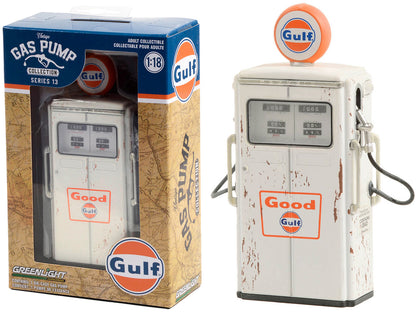 1954 Tokheim 350 Twin Gas Pump "Good Gulf - Gulf Oil" White (Weathered) "Vintage Gas Pumps" Series 13 1/18
