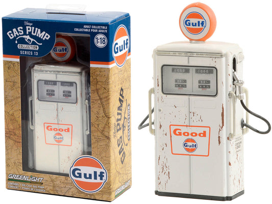 1954 Tokheim 350 Twin Gas Pump "Good Gulf - Gulf Oil" White (Weathered) "Vintage Gas Pumps" Series 13 1/18