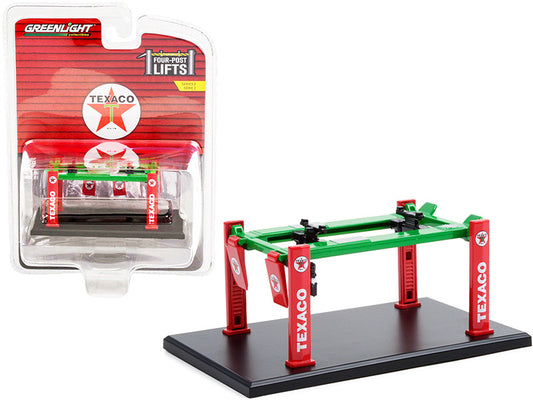 Adjustable Four-Post Lift "Texaco" Red and Green "Four-Post Lifts" Series 2 1/64