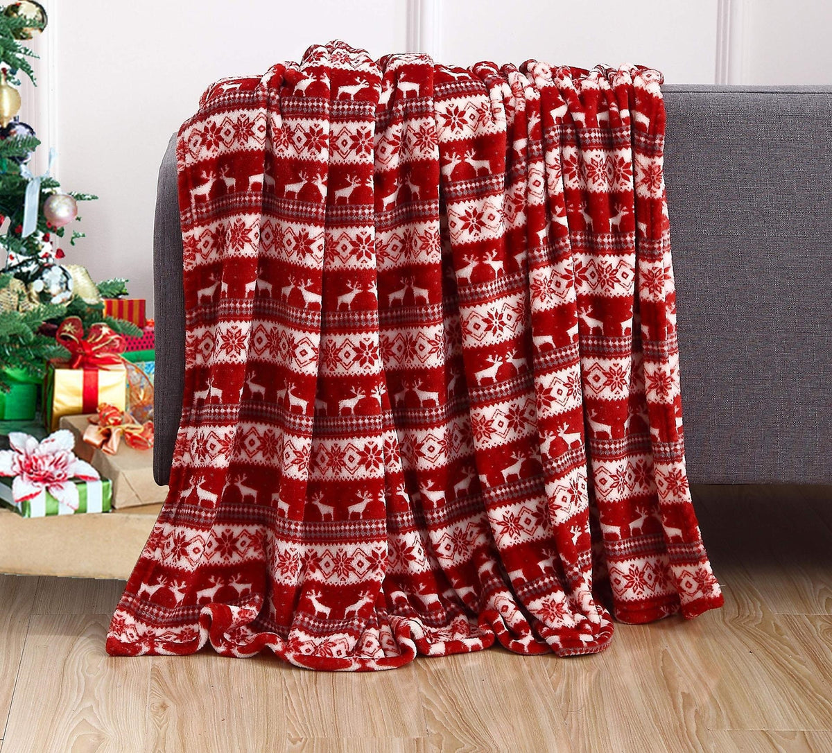Christmas Elk Snowman Santa Flannel Blanket