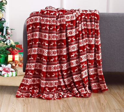 Christmas Elk Snowman Santa Flannel Blanket