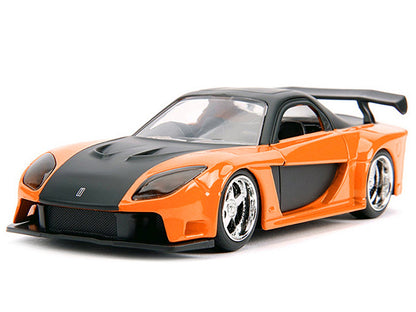 Han's Mazda RX-7 RHD Orange Metallic and Black 25 Years of Fast & Furious The Fast and the Furious: Tokyo Drift Movie Fast & Furious Series 1/32 Diecast Model Car
