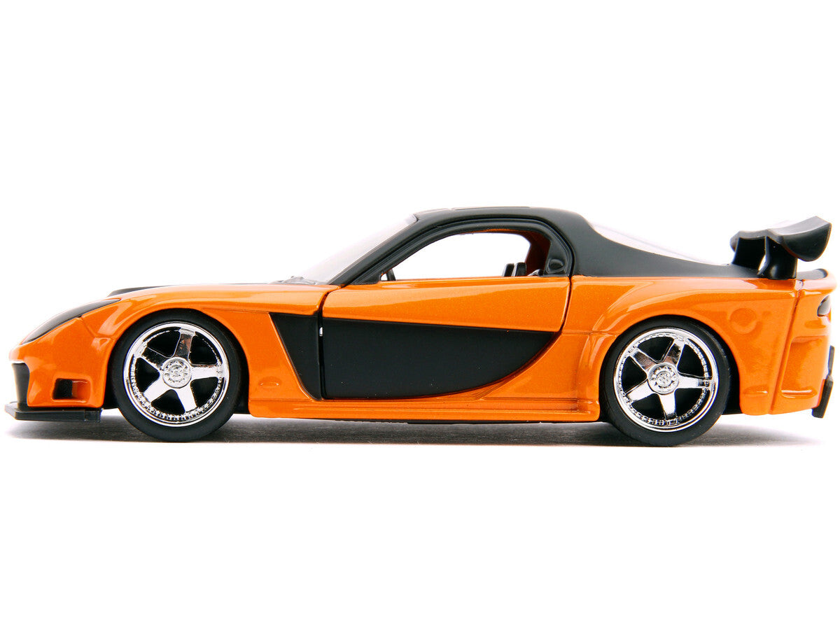 Han's Mazda RX-7 RHD Orange Metallic and Black 25 Years of Fast & Furious The Fast and the Furious: Tokyo Drift Movie Fast & Furious Series 1/32 Diecast Model Car