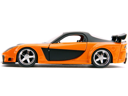 Han's Mazda RX-7 RHD Orange Metallic and Black 25 Years of Fast & Furious The Fast and the Furious: Tokyo Drift Movie Fast & Furious Series 1/32 Diecast Model Car