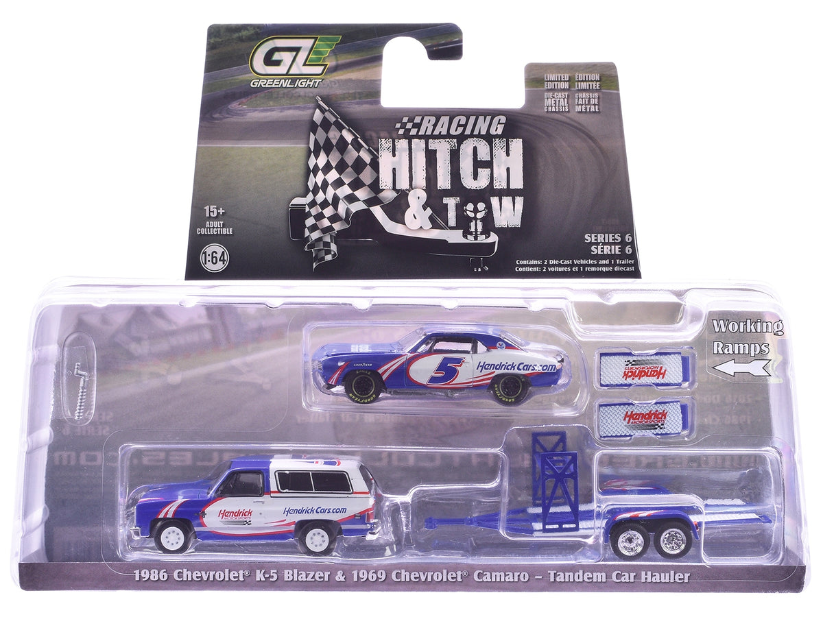 "Racing Hitch & Tow" Series #6 Set of 3 pieces 1/64 Diecast Model Cars by Greenlight