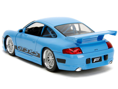 Porsche 911 GT3 RS Light Blue with Black Accents "Fast Five" (2011) Movie "25 Years of Fast & Furious" Series 1/24 Diecast Model Car by Jada