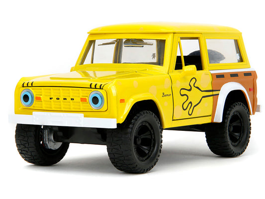 1973 Ford Bronco Yellow with Graphics and SpongeBob SquarePants Diecast Figure "SpongeBob SquarePants" (1999-Current) TV Series "Hollywood Rides" Series 1/24 Diecast Model Car by Jada
