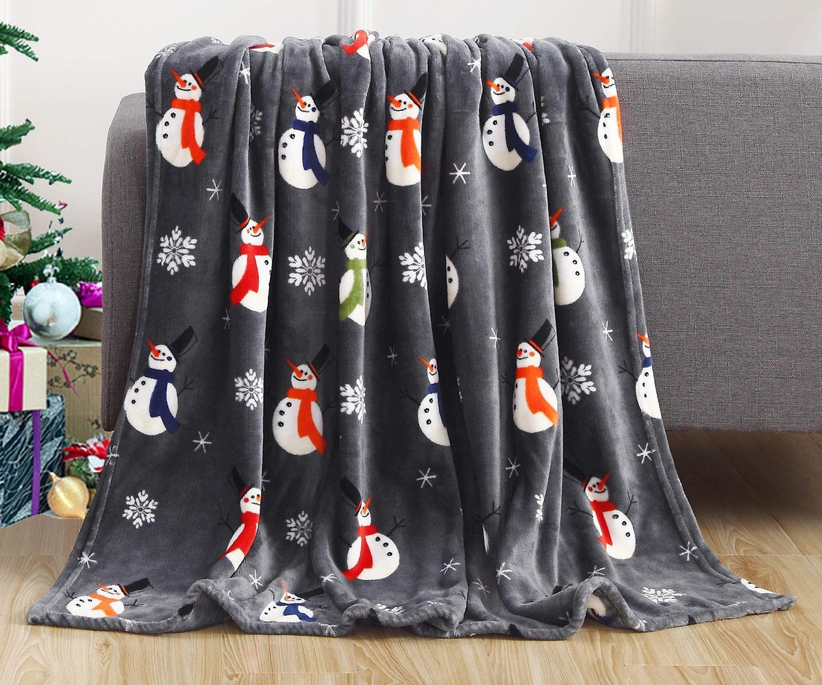 Christmas Elk Snowman Santa Flannel Blanket