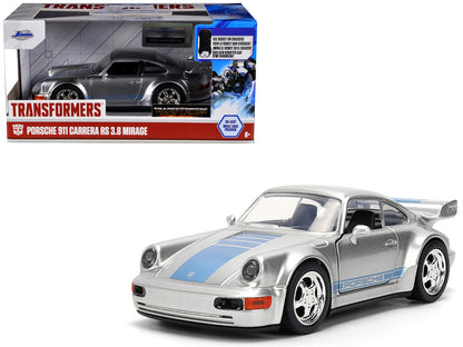 Jada 1/32 Diecast Porsche 911 Carrera RS 3.8 Mirage Transformers Rise of the Beasts Silver Blue Stripes