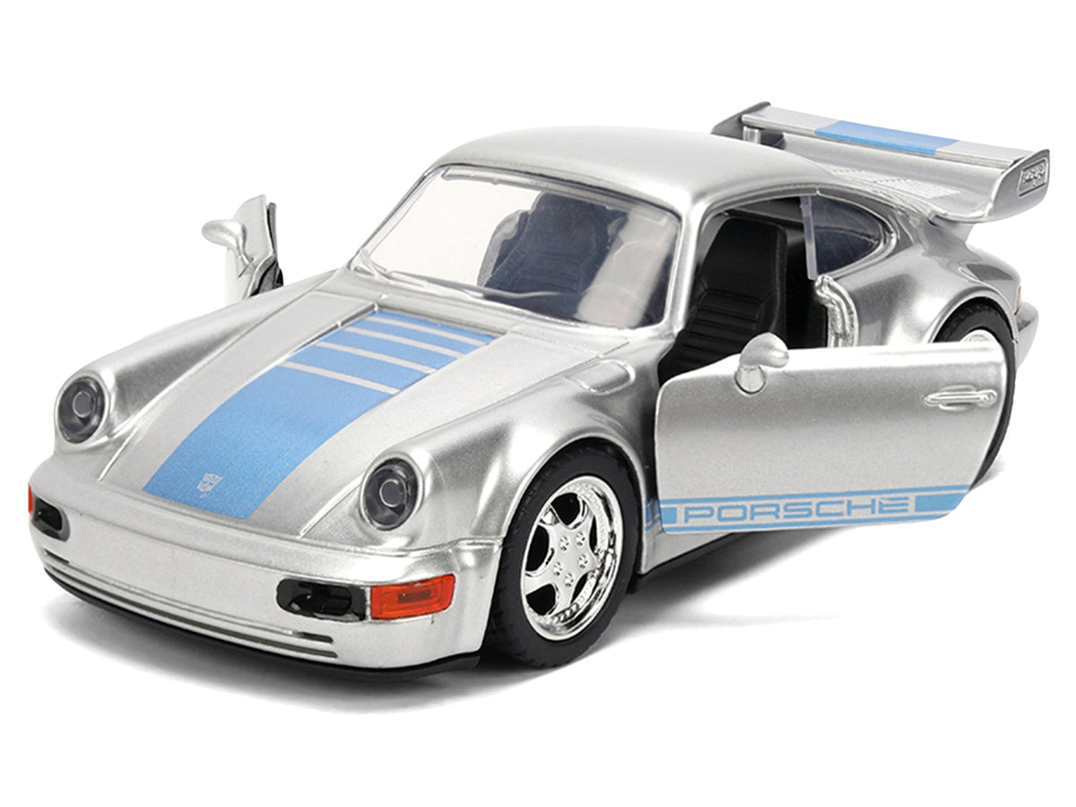 Jada 1/32 Diecast Porsche 911 Carrera RS 3.8 Mirage Transformers Rise of the Beasts Silver Blue Stripes