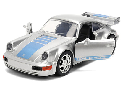 Jada 1/32 Diecast Porsche 911 Carrera RS 3.8 Mirage Transformers Rise of the Beasts Silver Blue Stripes