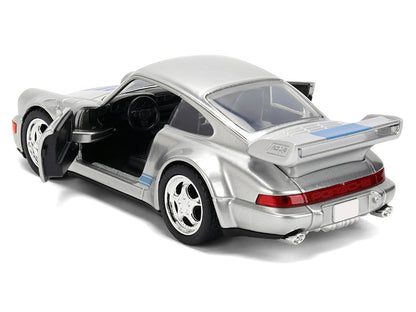 Jada 1/32 Diecast Porsche 911 Carrera RS 3.8 Mirage Transformers Rise of the Beasts Silver Blue Stripes