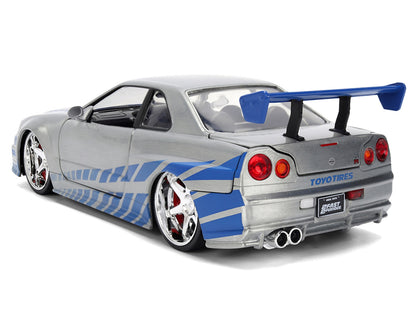 Brian's Nissan Skyline GT-R (R34) RHD (Right Hand Drive) Brush Finish  "2 Fast 2 Furious" (2003) Movie 25 Years of Fast & Furious Anniversary 1/24 by Jada
