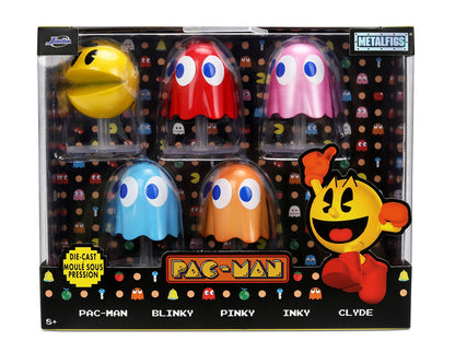 Set of 5 Diecast Figures "Pac-Man" (1980) Video Game "Metalfigs" Series Diecast Models by Jada