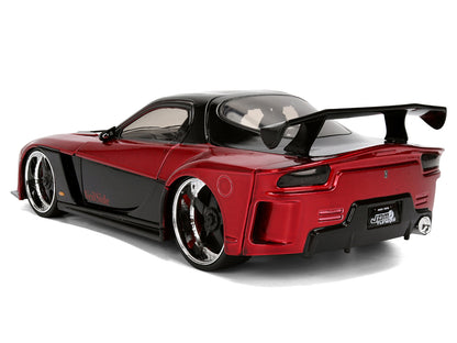 1995 Mazda RX-7 Widebody RHD (Right Hand Drive) "VeilSide" Black and Red Metallic "JDM Tuners" Series 1/24 Diecast Model Car by Jada