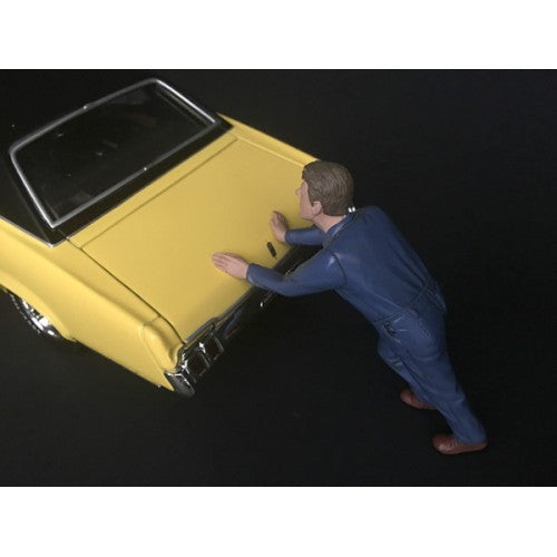 Mechanic Darwin Pushing a Car Figurine for 1/24 Scale Models
