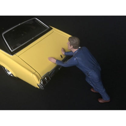 Mechanic Darwin Pushing a Car Figurine for 1/24 Scale Models