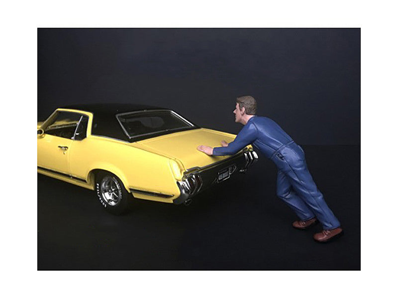 Mechanic Darwin Pushing a Car Figurine for 1/24 Scale Models