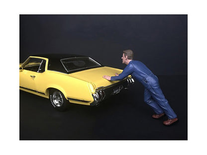 Mechanic Darwin Pushing a Car Figurine for 1/24 Scale Models