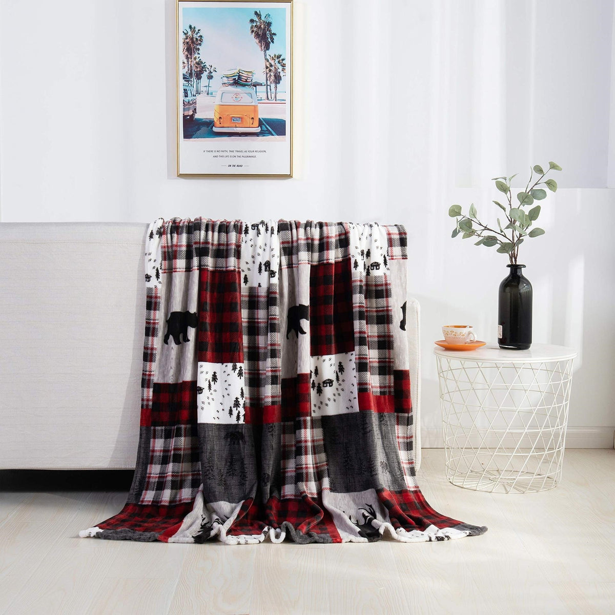 Christmas Elk Snowman Santa Flannel Blanket