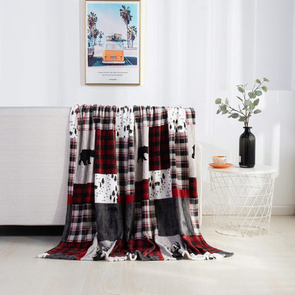 Christmas Elk Snowman Santa Flannel Blanket
