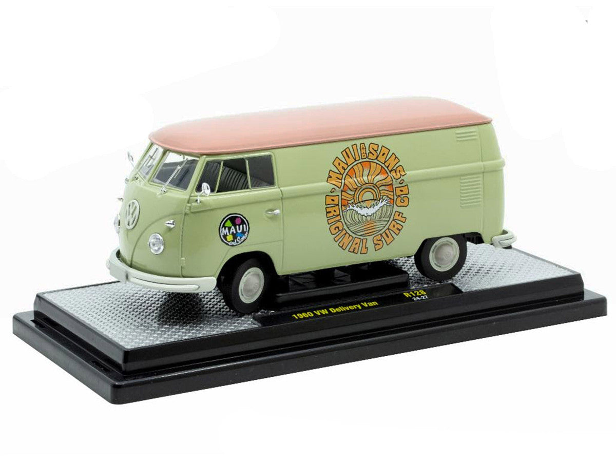 1960 Volkswagen Delivery Van "Maui & Sons" Light Olive Green with Salmon Top Limited Edition to 6650 pieces Worldwide 1/24 Diecast Model Car by M2 Machines