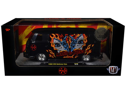 1960 Volkswagen Delivery Van "Maui & Sons" Black with Graphics Limited Edition to 4050 pieces Worldwide 1/24 Diecast Model Car by M2 Machines