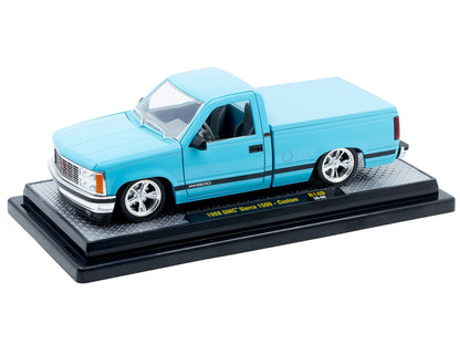 1988 GMC Sierra 1500 Custom Pickup Truck Light Blue with Black Stripes Limited Edition to 9250 pieces Worldwide 1/24 Diecast Model Car by M2 Machines