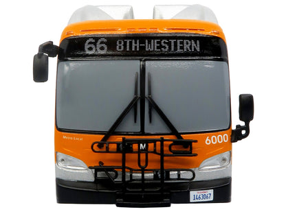 New Flyer Xcelsior Transit Bus Bank "Los Angeles Metro" Orange and Silver "The Bus & Motorcoach Collection" Limited Edition to 504 Pieces Worldwide 1/43 Model by Iconic Replicas