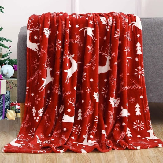 Christmas Elk Snowman Santa Flannel Blanket