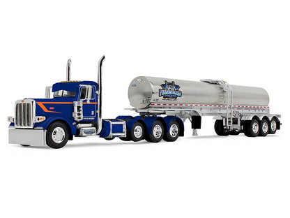 Peterbilt 389 Tri-Axle Day Cab and Walker Food Grade Tank Trailer "Finnesgard Trucking" Blue with Orange Stripes 1/64 Diecast Model by DCP/First Gear
