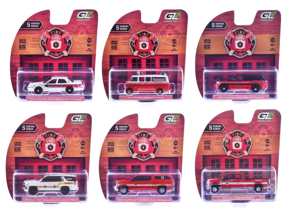 Greenlight Fire & Rescue Series 5 — Set of 6 Diecast Cars 1:64 Scale