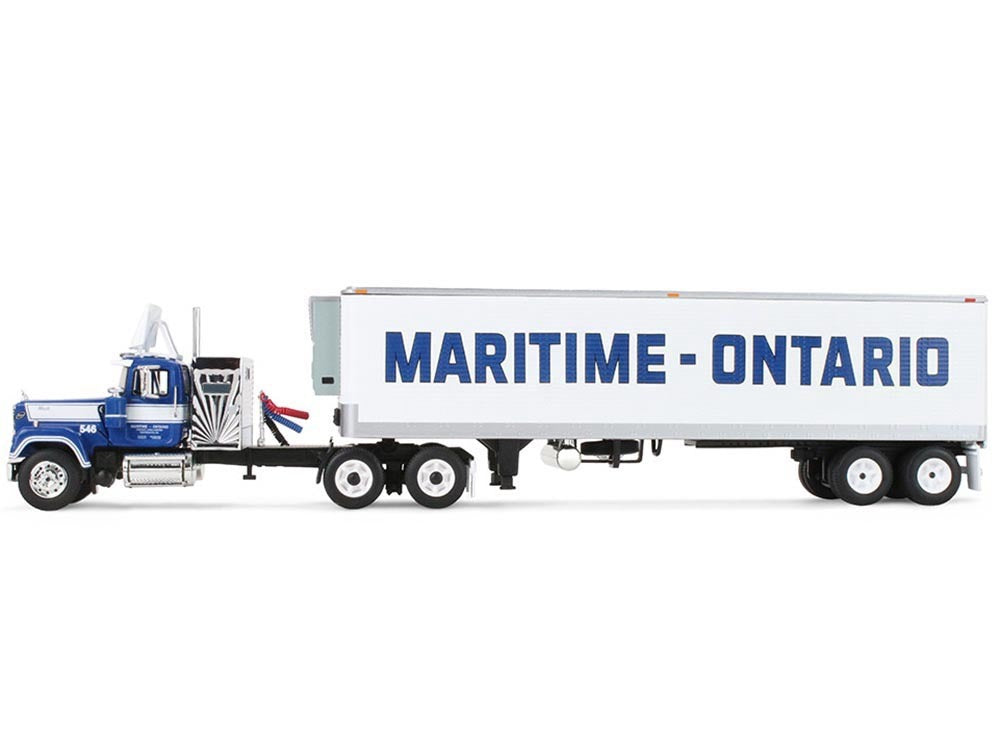 Mack Super-Liner with 36" Vintage Sleeper and 40' Vintage Trailer with Reefer "Maritime-Ontario" Blue with White Stripes "Legacy" Series #4 1/64 Diecast Model by DCP/First Gear