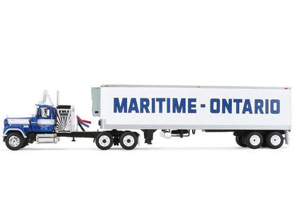 Mack Super-Liner with 36" Vintage Sleeper and 40' Vintage Trailer with Reefer "Maritime-Ontario" Blue with White Stripes "Legacy" Series #4 1/64 Diecast Model by DCP/First Gear