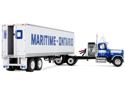 Mack Super-Liner with 36" Vintage Sleeper and 40' Vintage Trailer with Reefer "Maritime-Ontario" Blue with White Stripes "Legacy" Series #4 1/64 Diecast Model by DCP/First Gear
