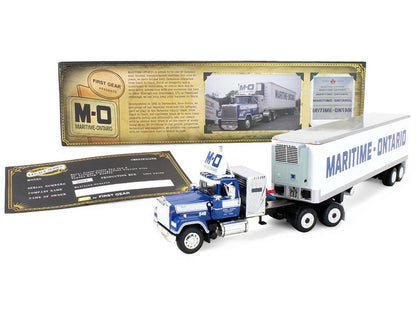 Mack Super-Liner with 36" Vintage Sleeper and 40' Vintage Trailer with Reefer "Maritime-Ontario" Blue with White Stripes "Legacy" Series #4 1/64 Diecast Model by DCP/First Gear