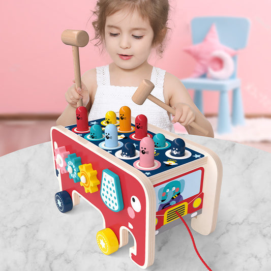 Wooden Pounding Bench Animal Bus Toy