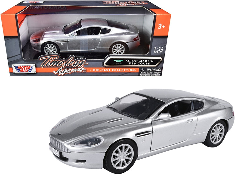 Aston Martin DB9 Coupe Silver Metallic 1/24 Diecast Model Car | Motormax Timeless Legends
