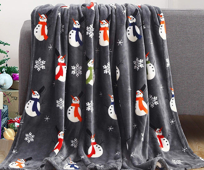 Christmas Elk Snowman Santa Flannel Blanket